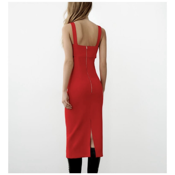NWT ZARA midi strappy cut out dress, red, size small - Picture 2 of 7